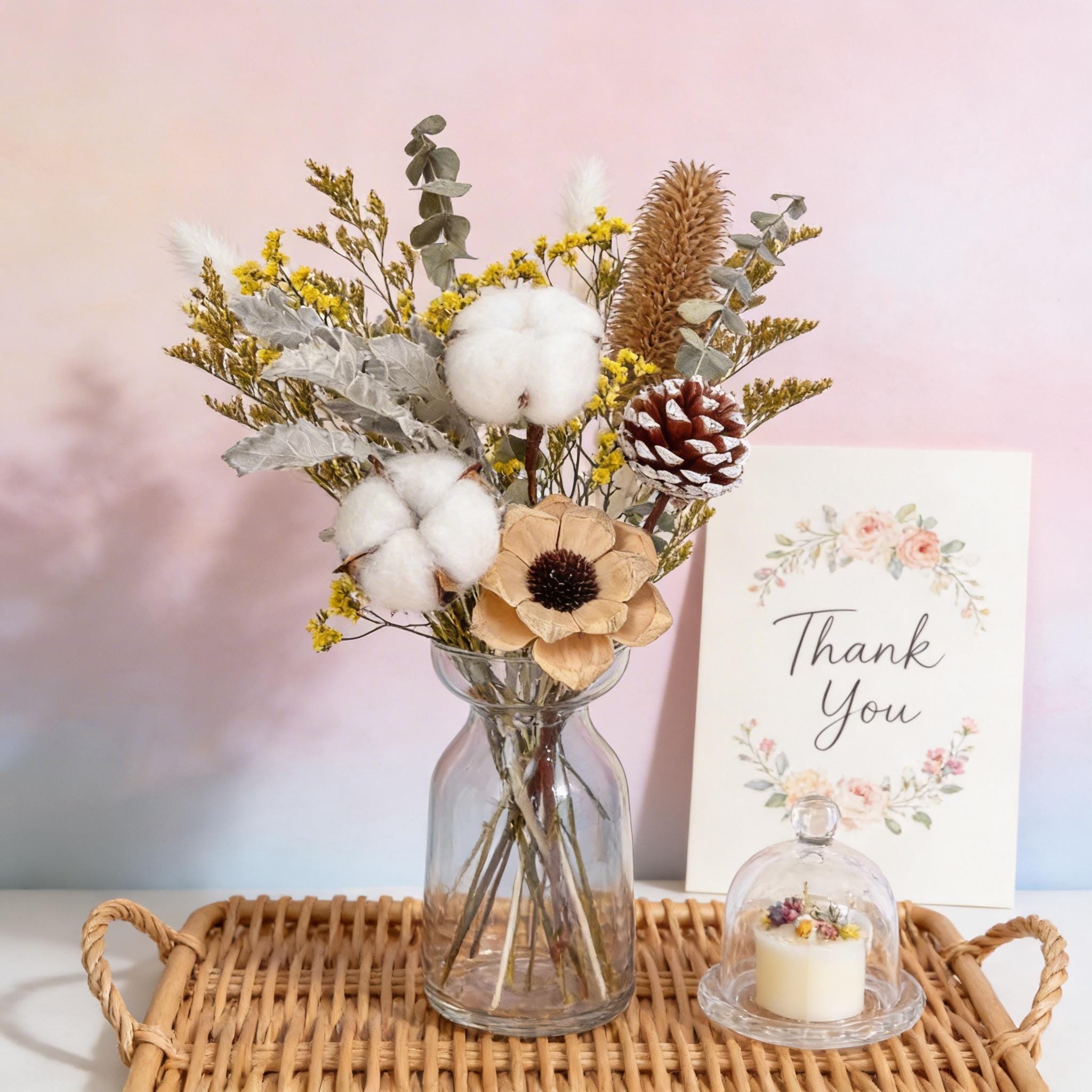 Dried Flower Bouquet with Vase | Wildflower Arrangement | Boho Minimalist Home Decor Gift