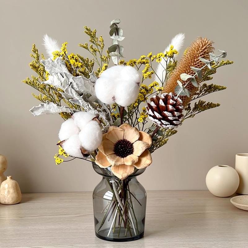 Dried Flower Bouquet with Vase | Wildflower Arrangement | Boho Minimalist Home Decor Gift