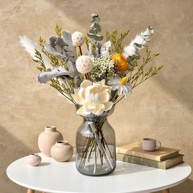 Dried Flower Bouquet with Vase | Wildflower Arrangement | Boho Minimalist Home Decor Gift
