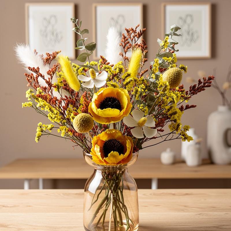 Dried Flower Bouquet with Vase | Wildflower Arrangement | Boho Minimalist Home Decor Gift