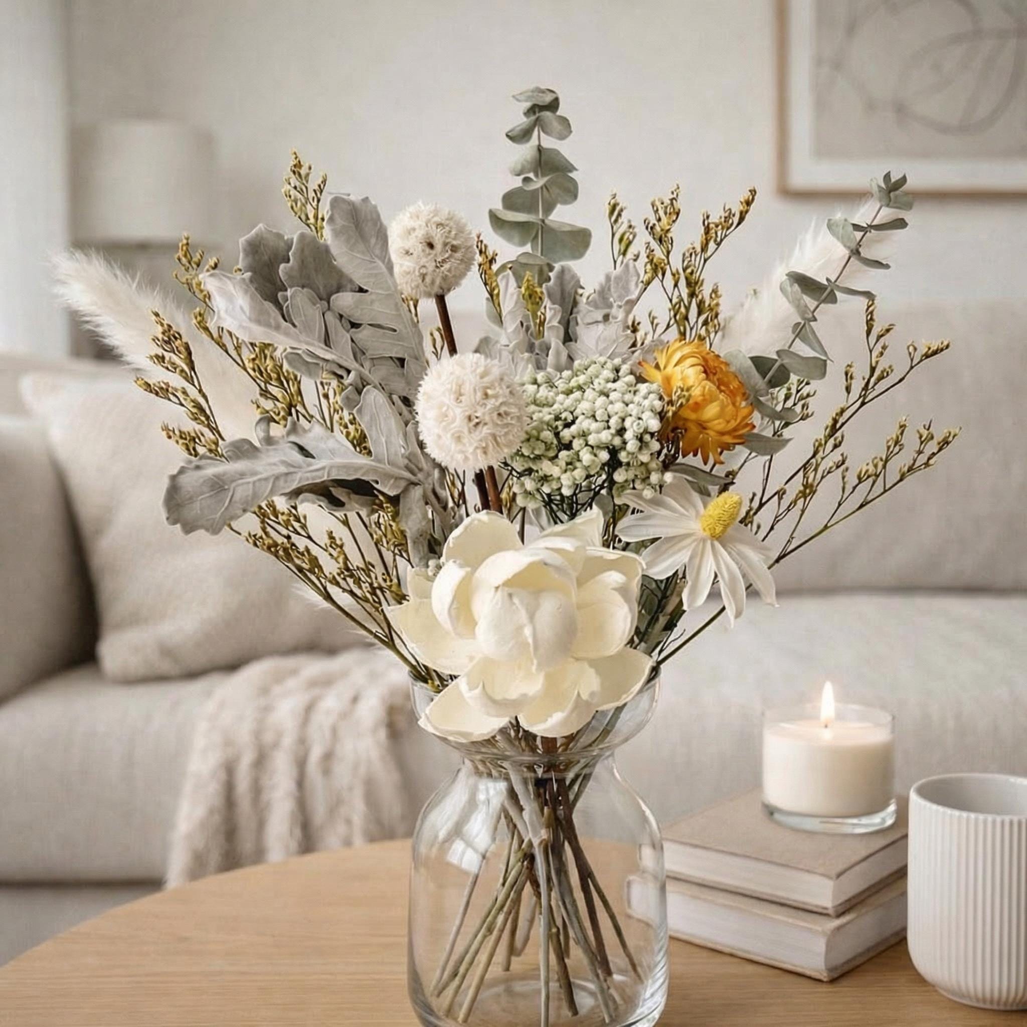Dried Flower Bouquet with Vase | Wildflower Arrangement | Boho Minimalist Home Decor Gift
