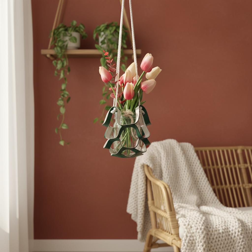 Leather Plant Hanger Hanging Planter Boho Home Decor Macrame Wall Pot Holder Gift