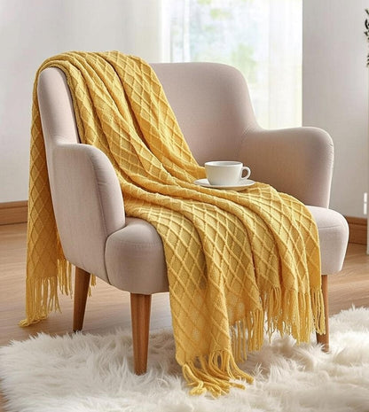 Knit tassel throw blanket — tassel fringe detail