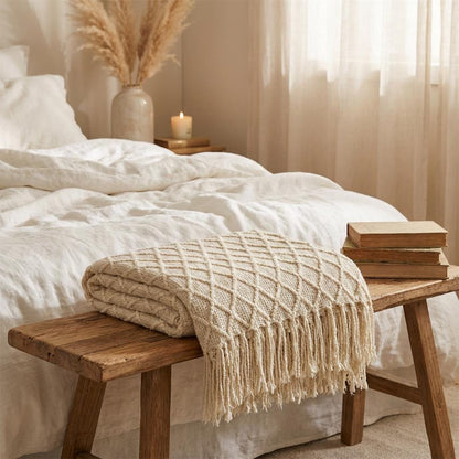 Knit tassel throw blanket, view 11