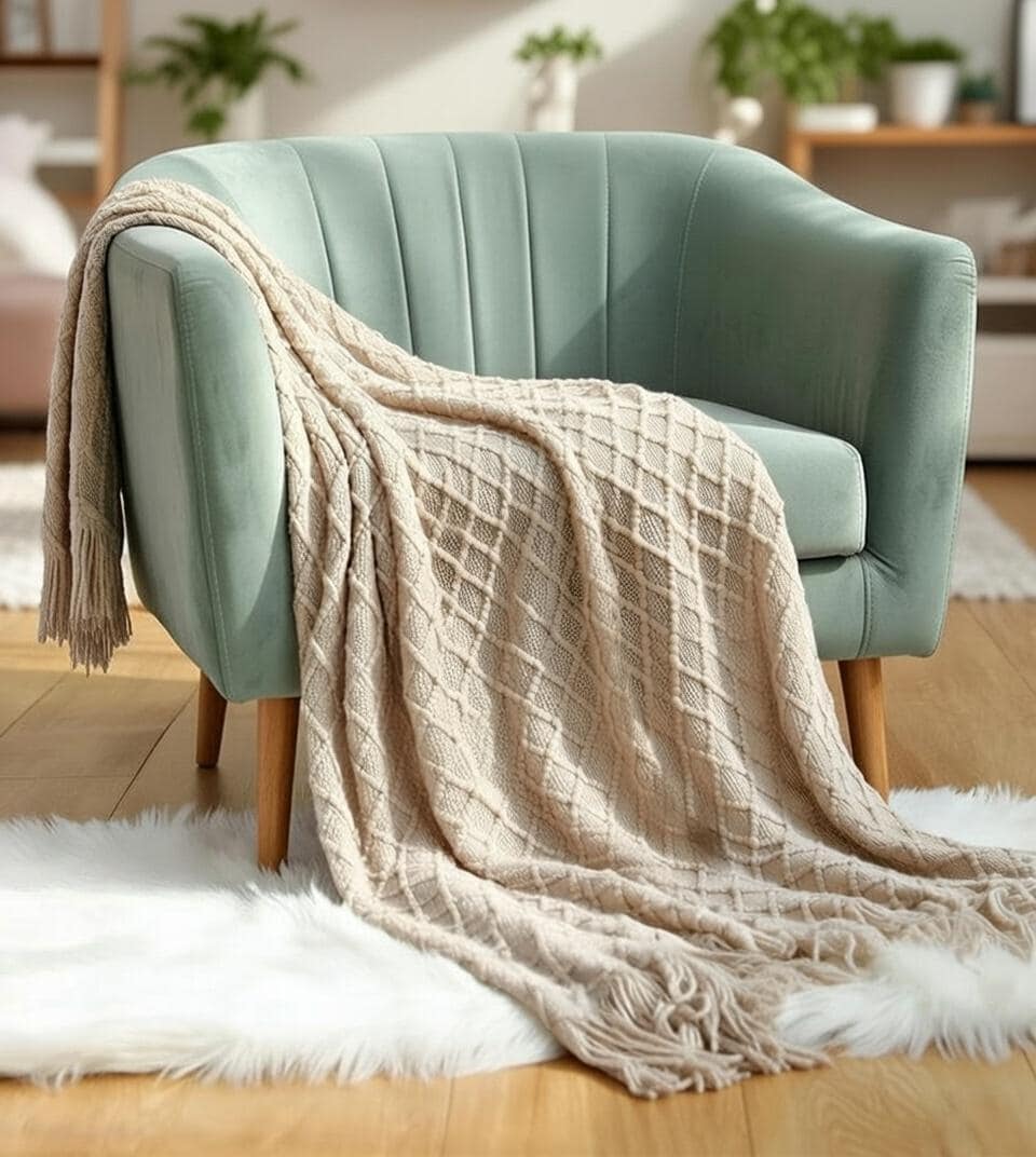 Knit tassel throw blanket, view 12