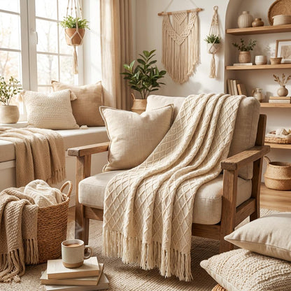 Knit tassel throw blanket, view 14