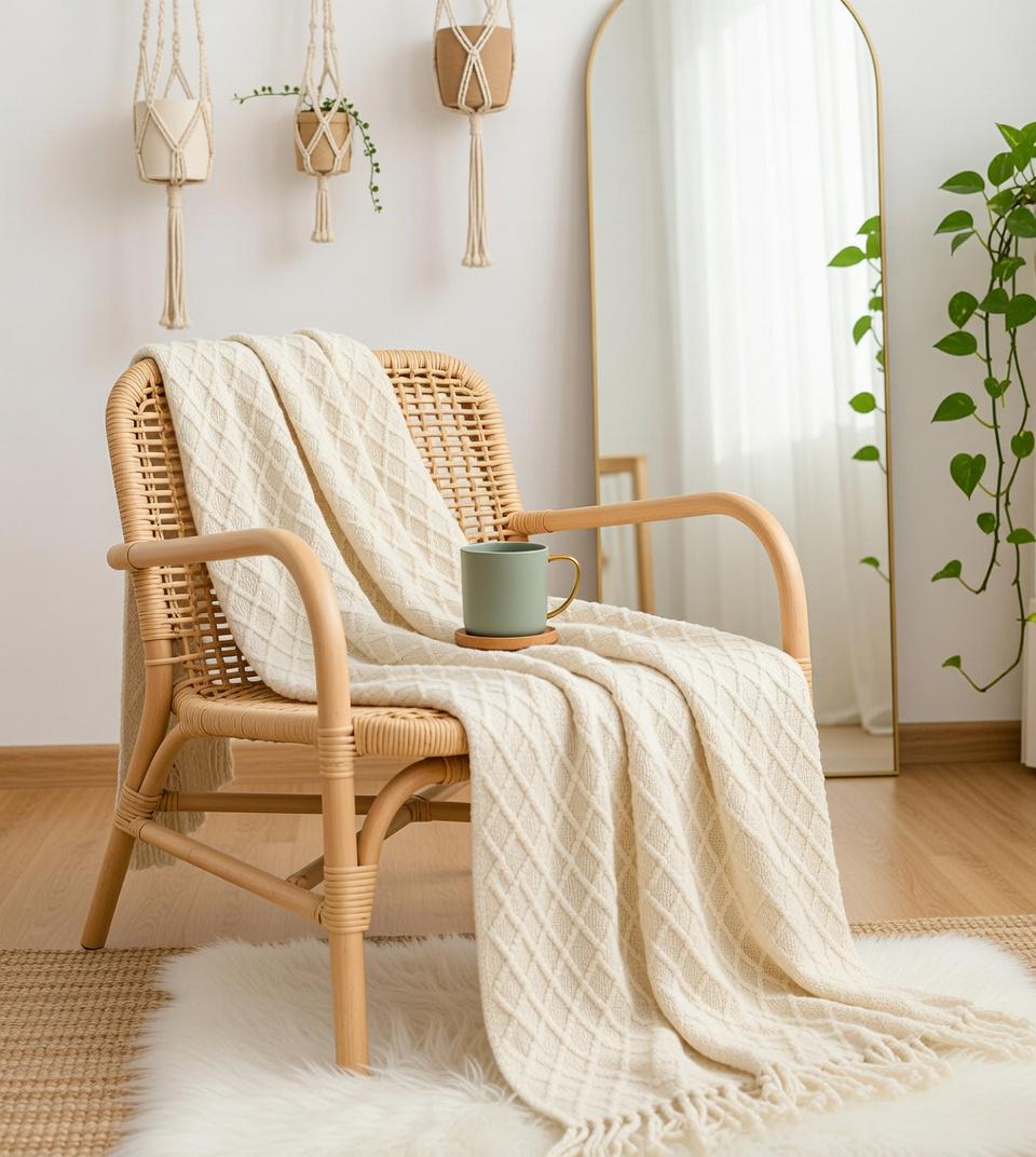 Knit tassel throw blanket, view 16