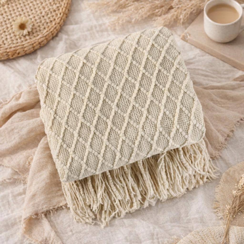 Knit tassel throw blanket, view 17