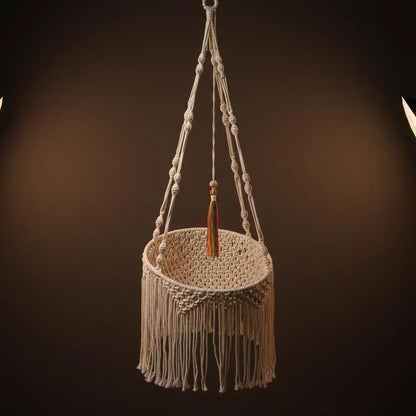 Macrame Cat Bed Hanging Hammock, Boho Cat Nest Cotton Basket, Fringe Pet Swing Gift