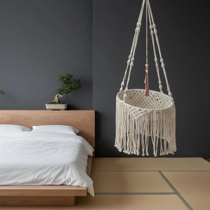 Macrame Cat Bed Hanging Hammock, Boho Cat Nest Cotton Basket, Fringe Pet Swing Gift