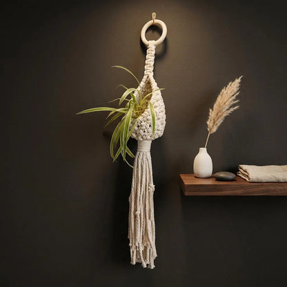 Macrame Plant Hanger Air Plant Holder | Boho Wall Hanging Crochet Planter | Farmhouse Decor Set