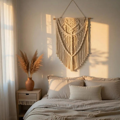 Macrame Wall Hanging, Boho Fringe Tapestry, Woven Cotton Home Decor, Bohemian Bedroom, Living Room