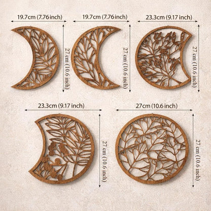 Moon Phase Wall Art Set of 5 Wooden Boho Celestial Home Ornament Crescent Decor