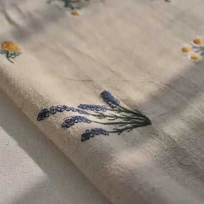 Boho Daisy Embroidered Linen Curtain — Floral Farmhouse Drape with Tassels, Cotton Linen Blend