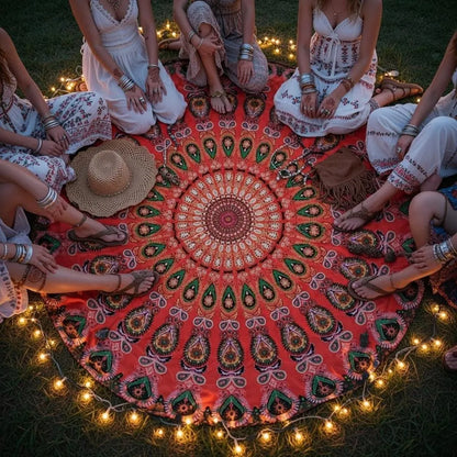 Round mandala tapestry — white base paisley print