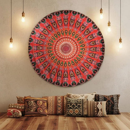 Round mandala tapestry as boho wall hanging
