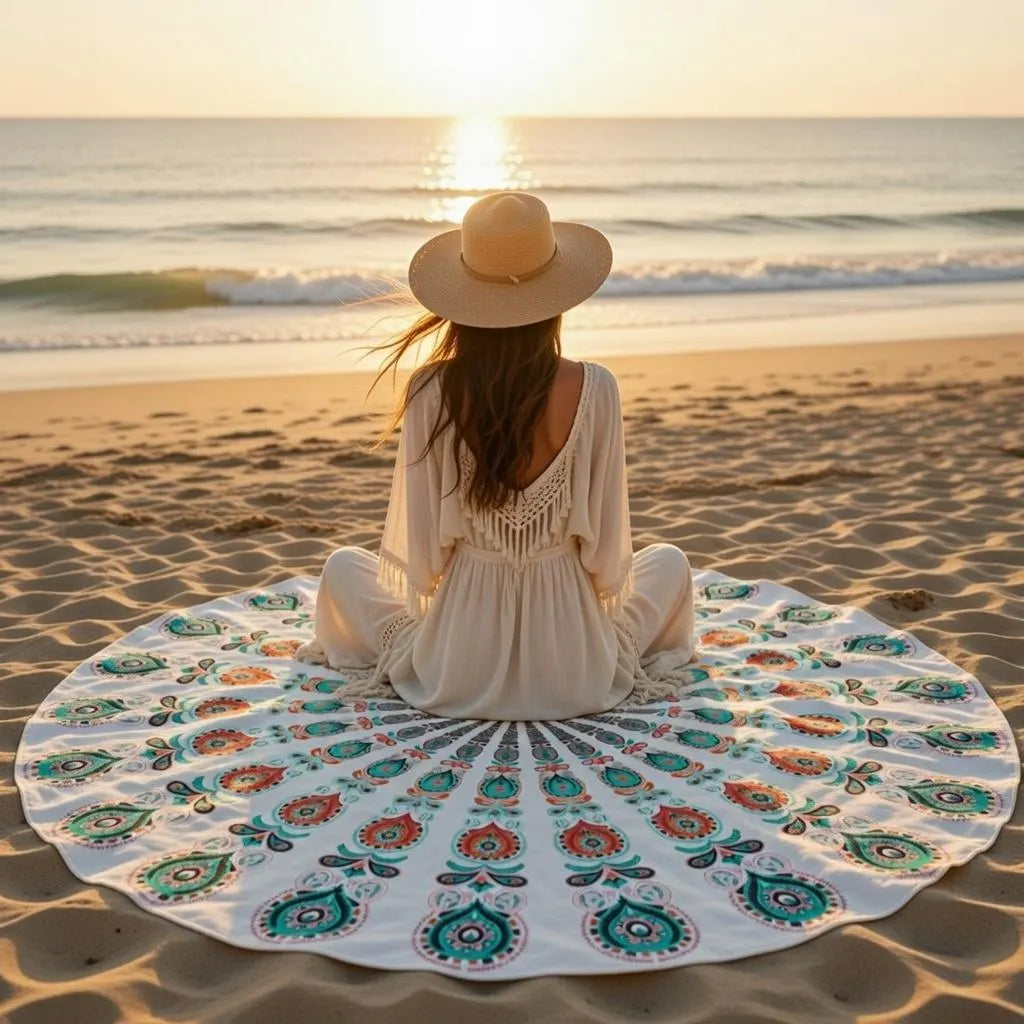 Round mandala tapestry — paisley pattern detail