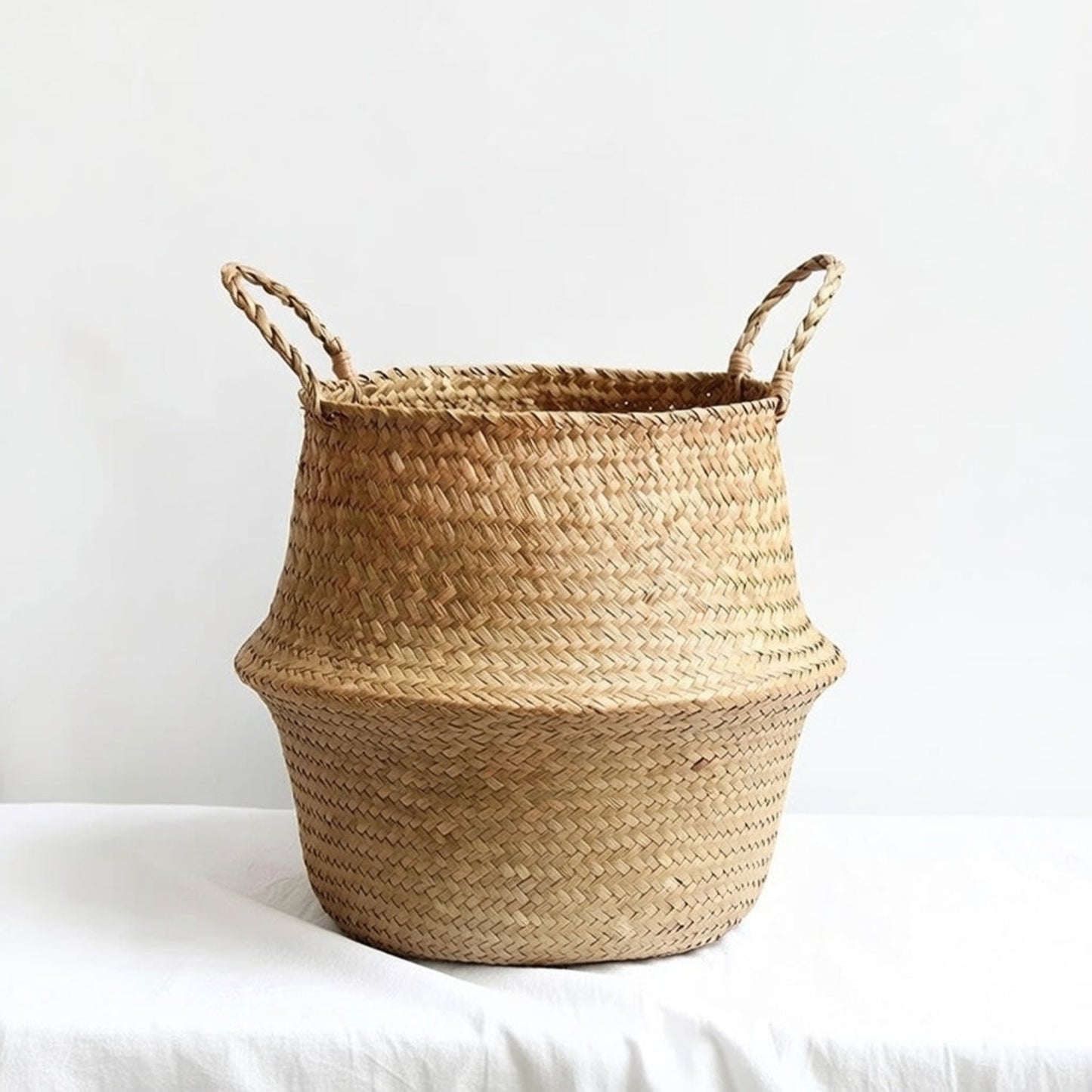 Seagrass belly basket natural woven storage boho plant pot cover coastal decor