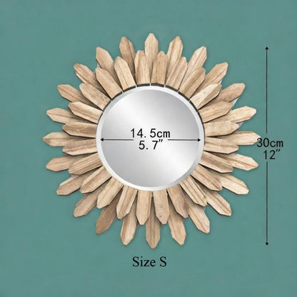 Sunflower mirror size chart — Small 30 cm diameter (12 inch) wood frame mirror dimensions