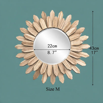 Sunflower mirror size chart — Medium 43 cm diameter (17 inch) round wood frame mirror dimensions