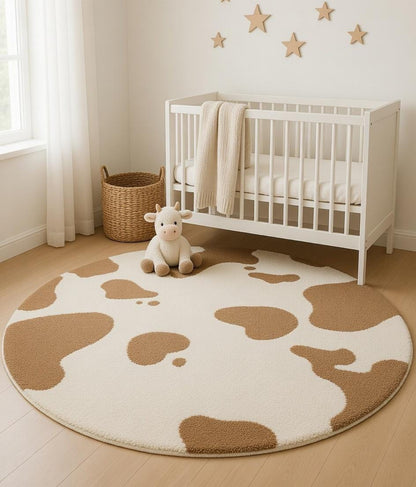 Washable cow print rug — caramel spot pattern detail