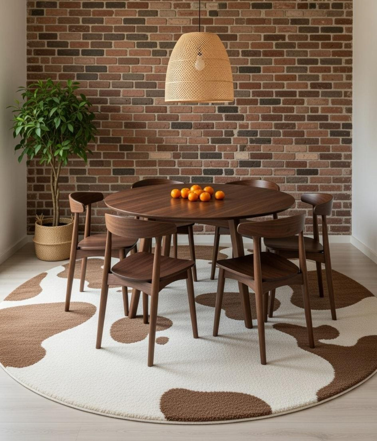 Washable cow print rug in country living room