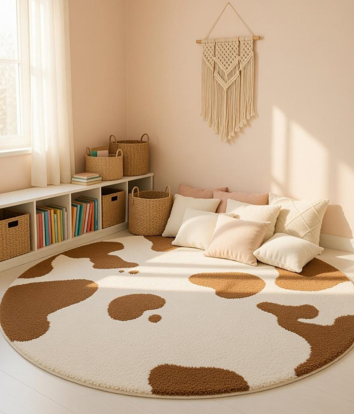 Washable cow print rug as nursery accent