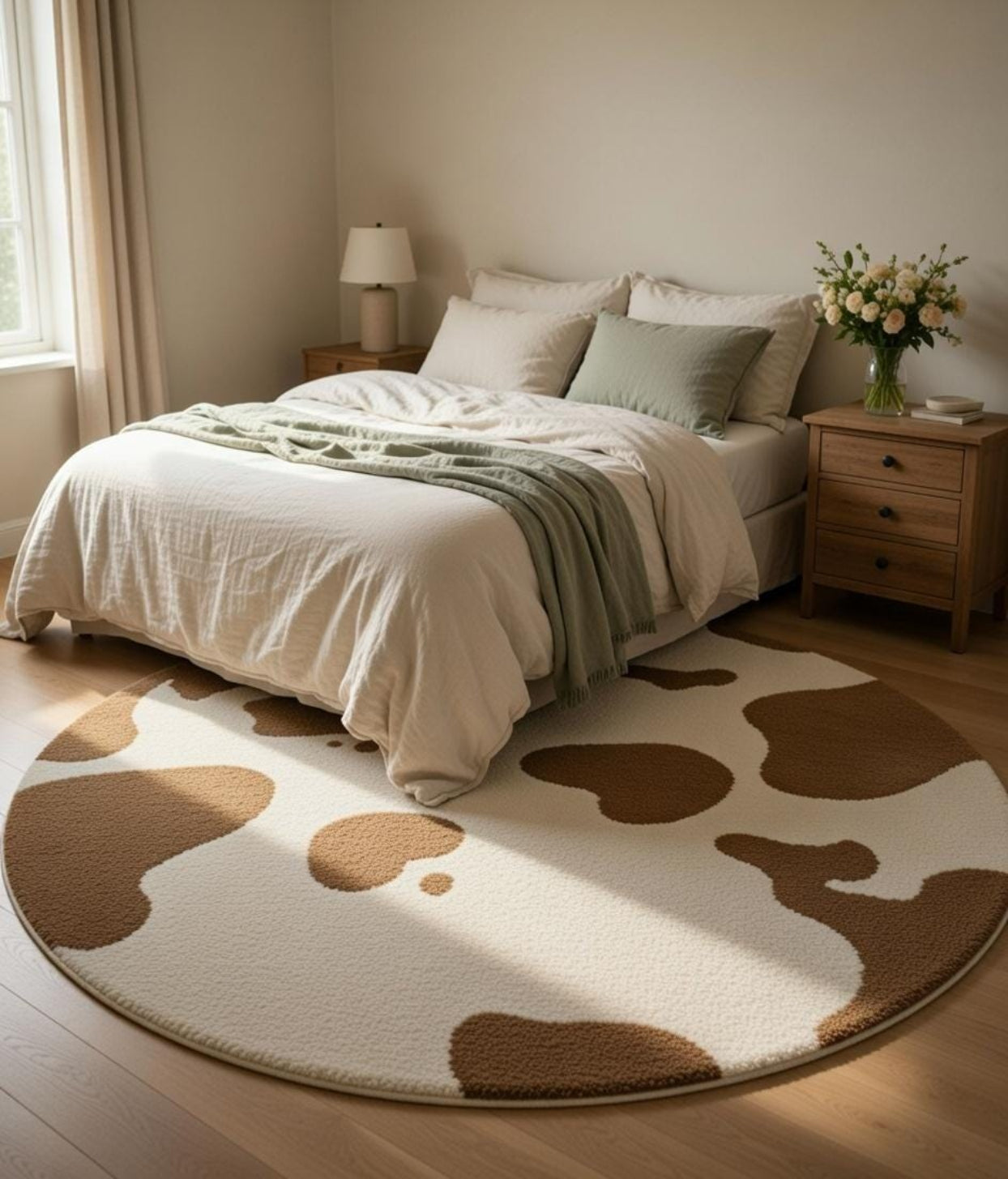 Washable cow print rug — flat microfibre surface detail