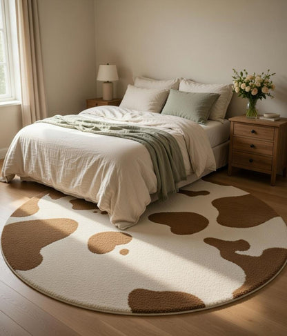 Washable cow print rug — flat microfibre surface detail