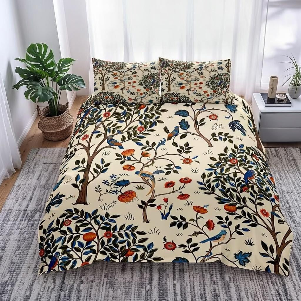 William Morris bird duvet cover — botanical floral bedding, main view