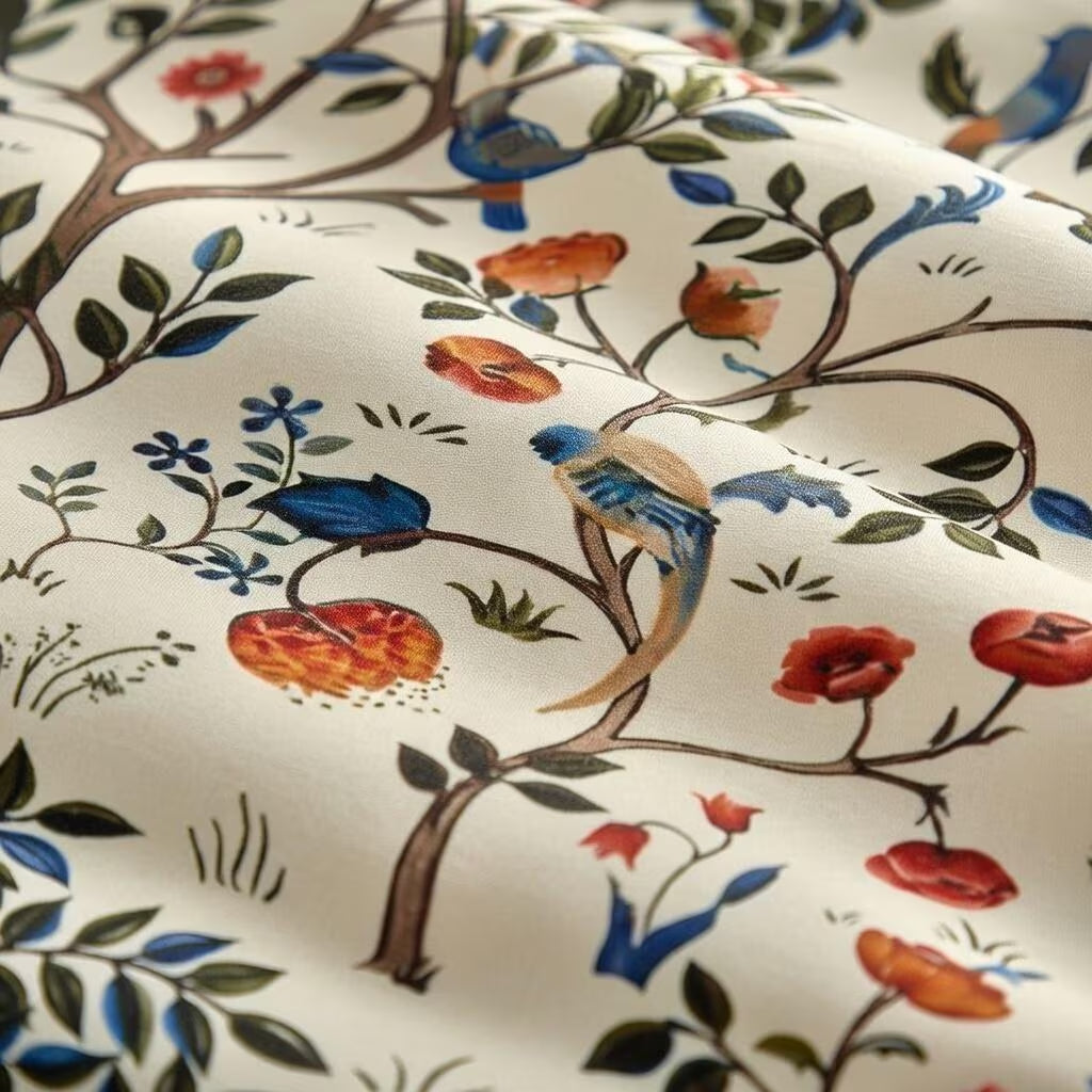William Morris bird duvet cover — songbird and floral pattern detail